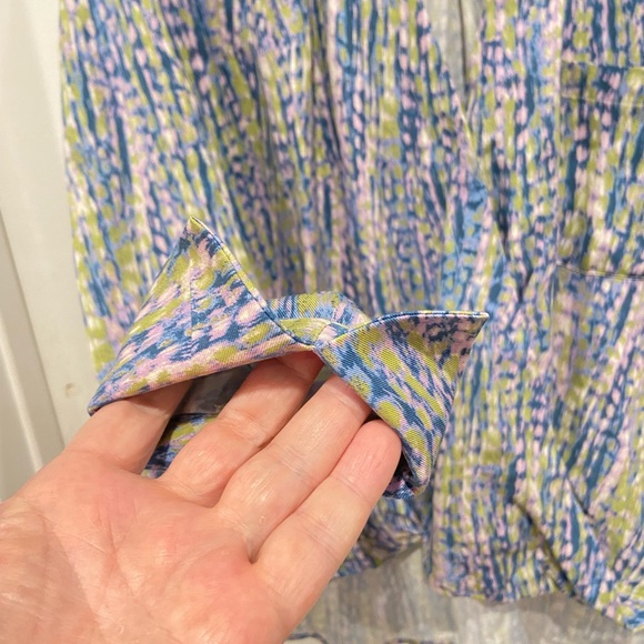 Anthropologie oversized long sleeve overlapping twist front print blouse - Picture 7 of 11